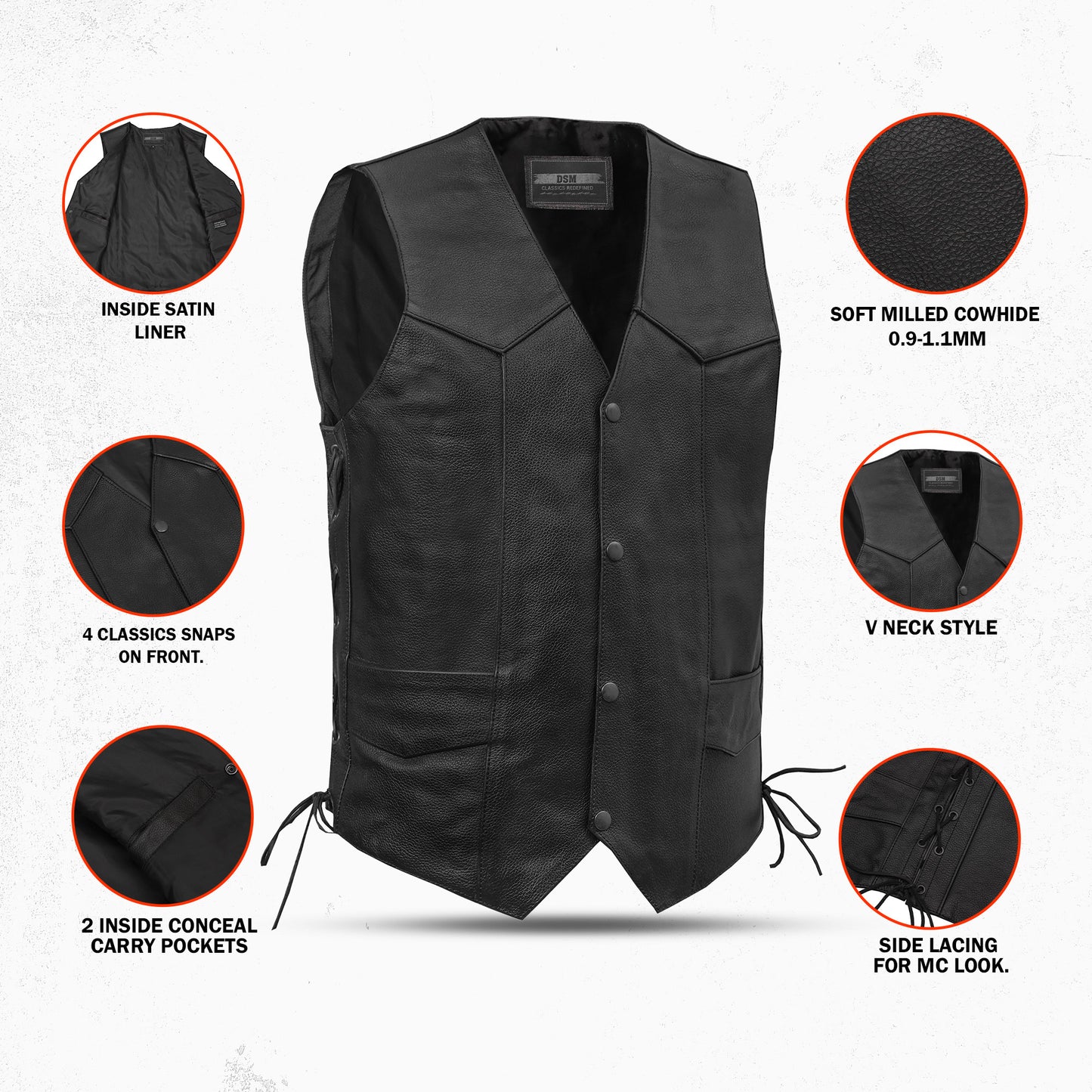Ryder Men's Leather Motorcycle Vest