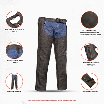 Iron Maverick Unisex Motorcycle Leather Chaps