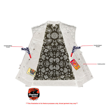 Dark Striker Men’s Black Mesh Textile Vest with White Paisley Liner