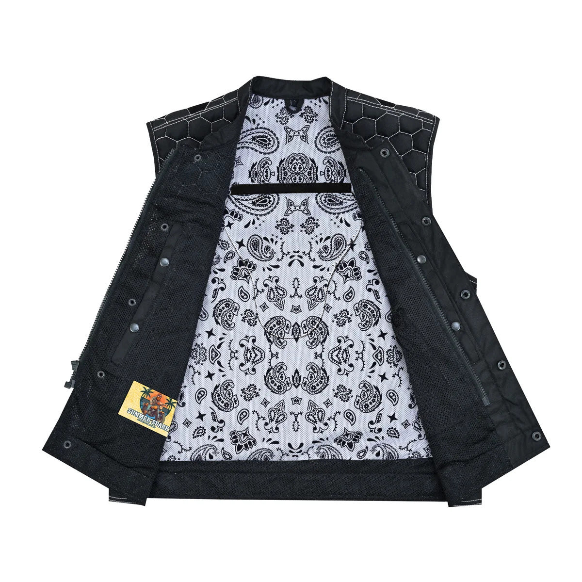 Dark Striker Men’s Black Mesh Textile Vest with White Paisley Liner