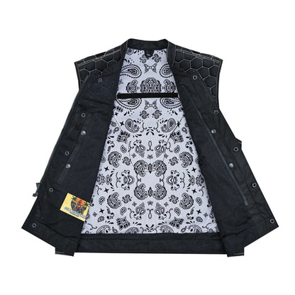 Dark Striker Men’s Black Mesh Textile Vest with White Paisley Liner