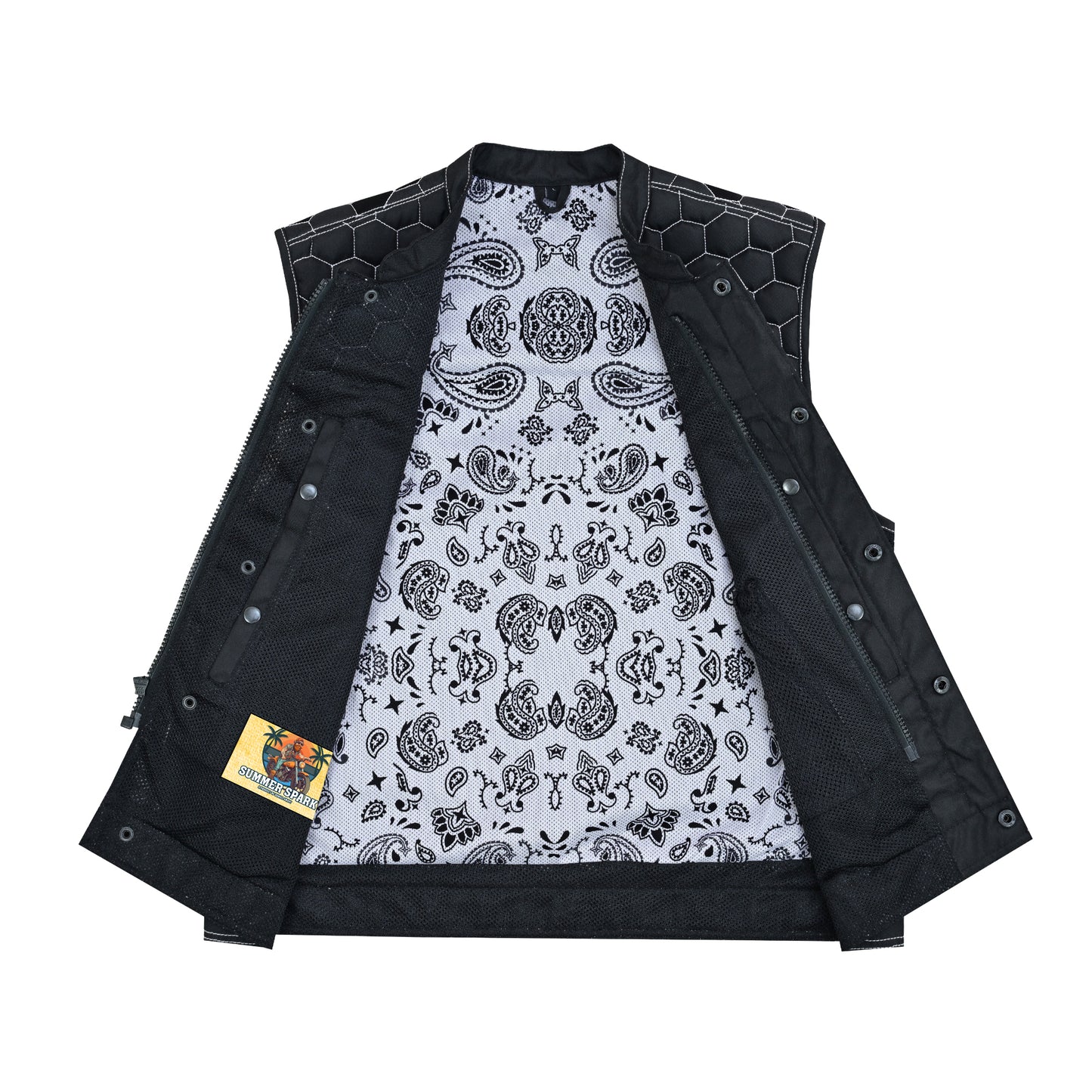 Dark Striker Men’s Black Mesh Textile Vest with White Paisley Liner