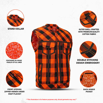 Fire Storm Black and Orange Flannel Textile Vest