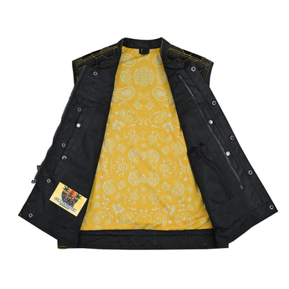 Gloom Gold Men’s Black Mesh Textile Vest with Yellow Thread Detailing