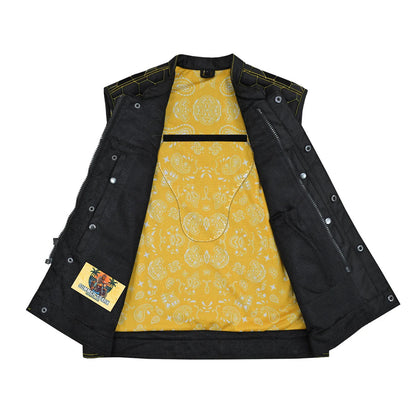 Gloom Gold Men’s Black Mesh Textile Vest with Yellow Thread Detailing