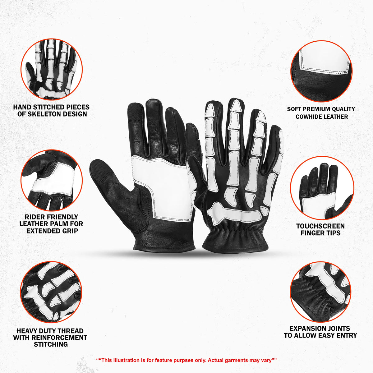 Glow Bones Black and White Leather Skeleton Glove