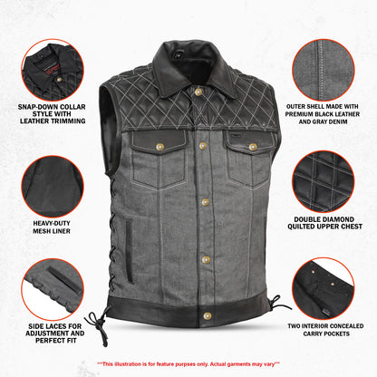 Gray Gunner – Men’s Leather and Denim Vest