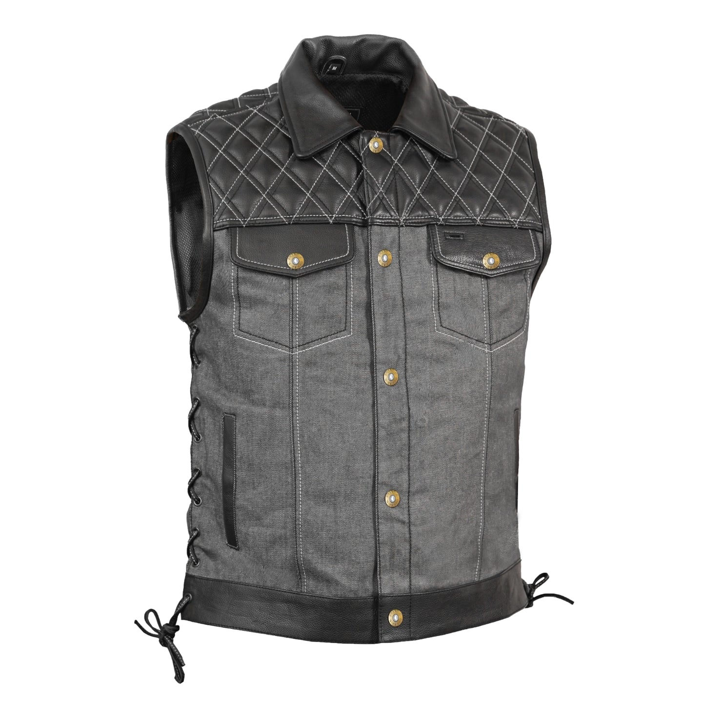 Gray Gunner – Men’s Leather and Denim Vest