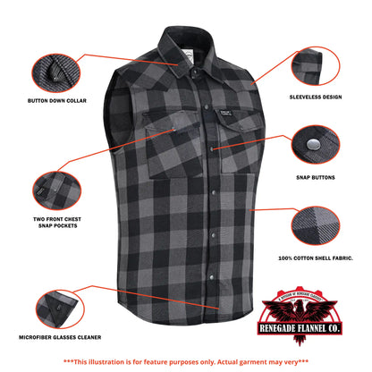 Gray Champ Men's Gray and Black Sleeveless Flannel