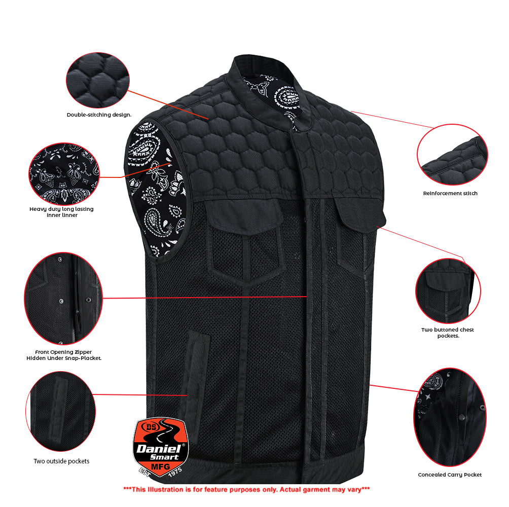 Mesh Rave Men’s Black Mesh Textile Vest with Black Paisley Liner