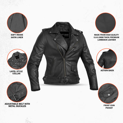Night Shine Women's Black Fashion Leather Jacket