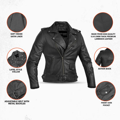 Night Shine Women's Black Fashion Leather Jacket
