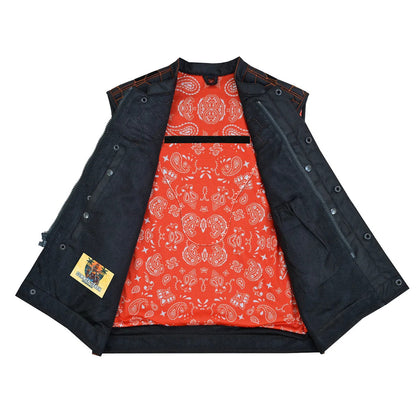 Night Tiger Men’s Black Mesh Textile Vest with Orange Diamond Stitch