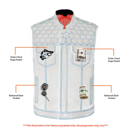 Night Tiger Men’s Black Mesh Textile Vest with Orange Diamond Stitch