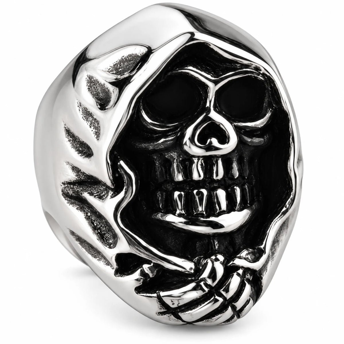 R172 Stainless Steel Grim Skull Biker Ring