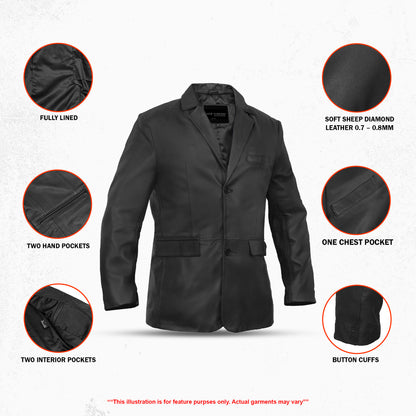 Retro Trim Men's Sheep Skin Leather Blazer