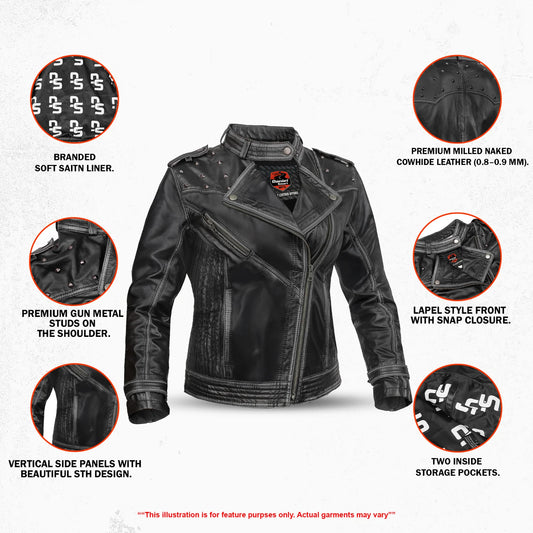 Riot Rose Women’s Leather Motorcycle Jacket