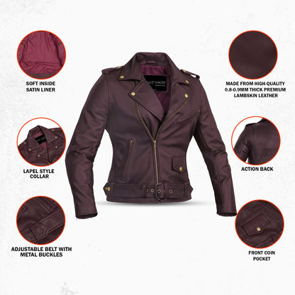 Rose Glow Women's Oxblood Fashion Leather Jacket