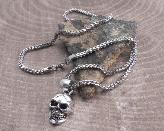Skull XL Pendant on Franco 3mm box Stainless Steel Necklace