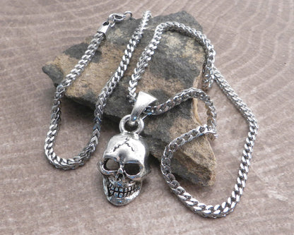 Skull XL Pendant on Franco 3mm box Stainless Steel Necklace