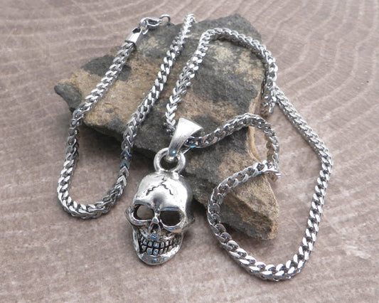 Skull XL Pendant on Franco 3mm box Stainless Steel Necklace
