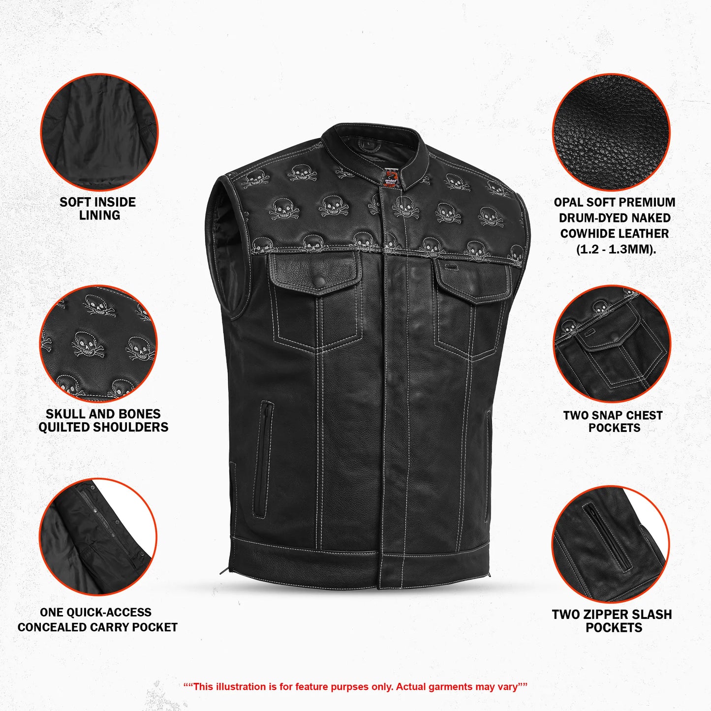 Skullster - Men’s Motorcycle Leather Vest