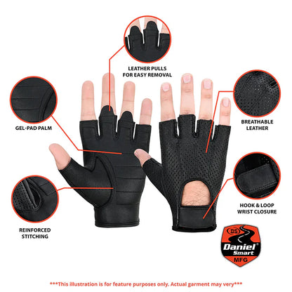 AirRaid Knuckle - Men's Leather Motorcycle Fingerless Gloves