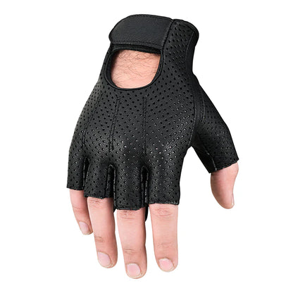 AirRaid Knuckle - Men's Leather Motorcycle Fingerless Gloves