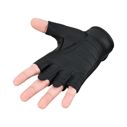 AirRaid Knuckle - Men's Leather Motorcycle Fingerless Gloves
