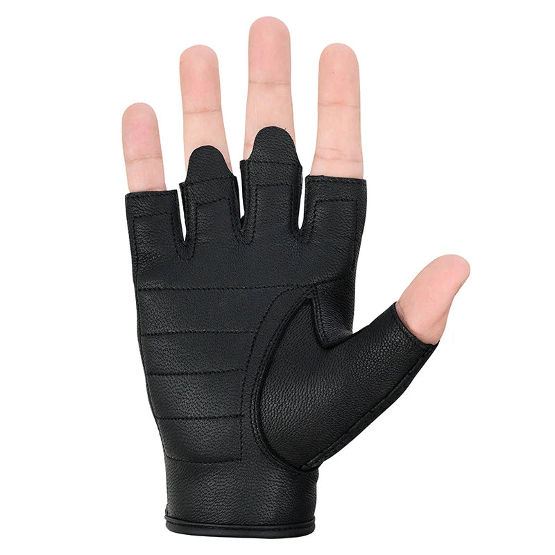 AirRaid Knuckle - Men's Leather Motorcycle Fingerless Gloves