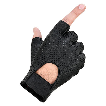 AirRaid Knuckle - Men's Leather Motorcycle Fingerless Gloves