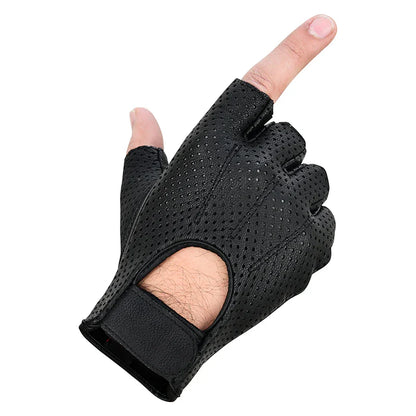 AirRaid Knuckle - Men's Leather Motorcycle Fingerless Gloves
