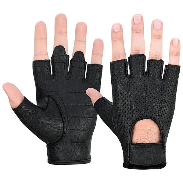 AirRaid Knuckle - Men's Leather Motorcycle Fingerless Gloves