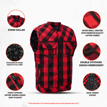 Red Blaze Black and Red Flannel Textile Vest