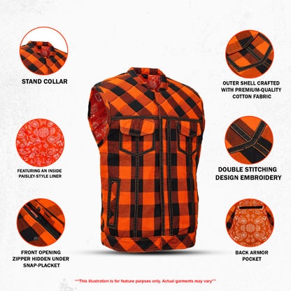 Fire Storm Black and Orange Flannel Textile Vest