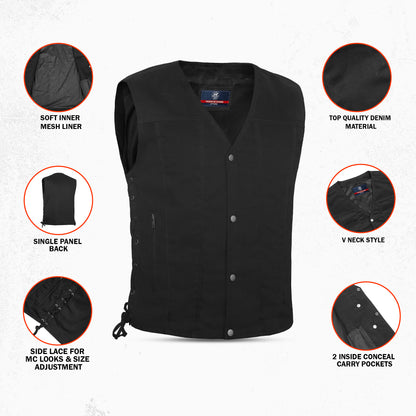 DM905BK Men's Single Back Panel Concealed Carry Denim Vest