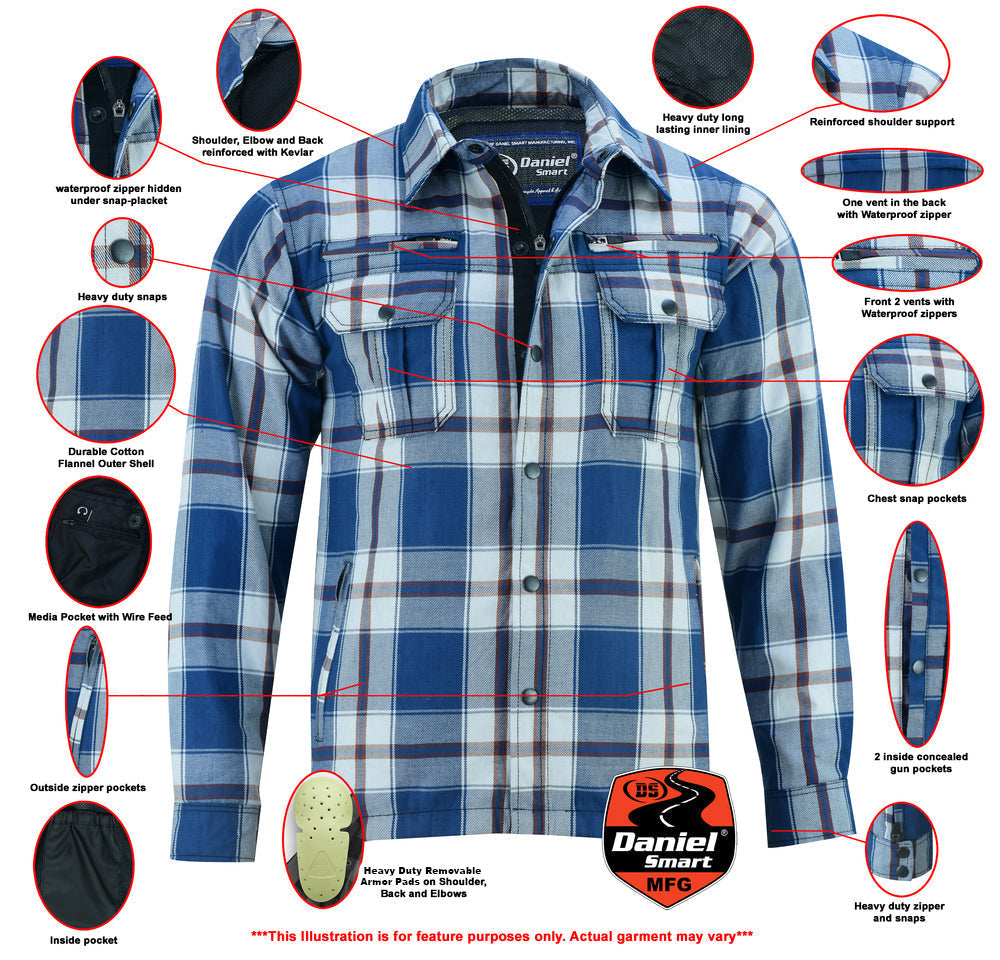 DS4673 Armored Flannel Shirt - Blue, White & Maroon Daniel Smart Manufacturing
