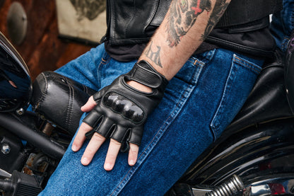 Gelstrike - Men's Leather Motorcycle Fingerless Gloves
