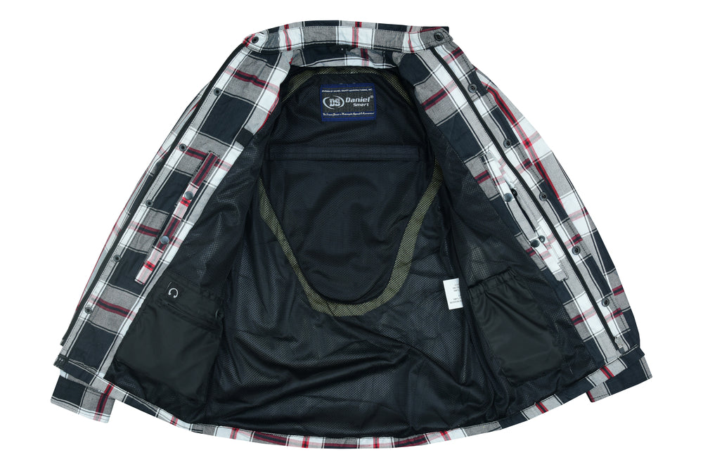 DS4672 Armored Flannel Shirt - Black, White & Red Daniel Smart Manufacturing