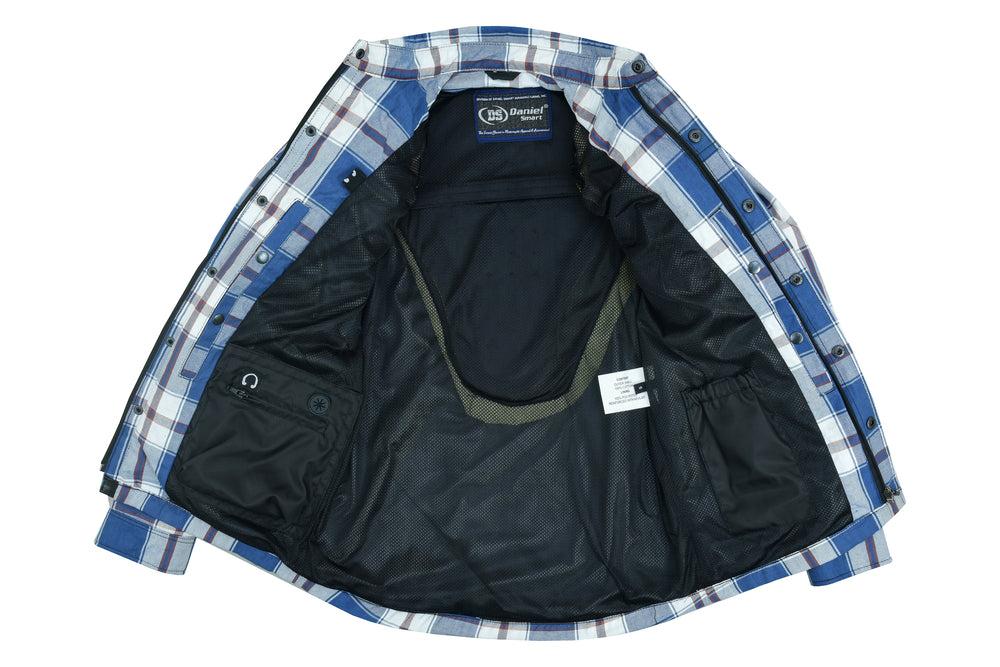 DS4673 Armored Flannel Shirt - Blue, White & Maroon Daniel Smart Manufacturing