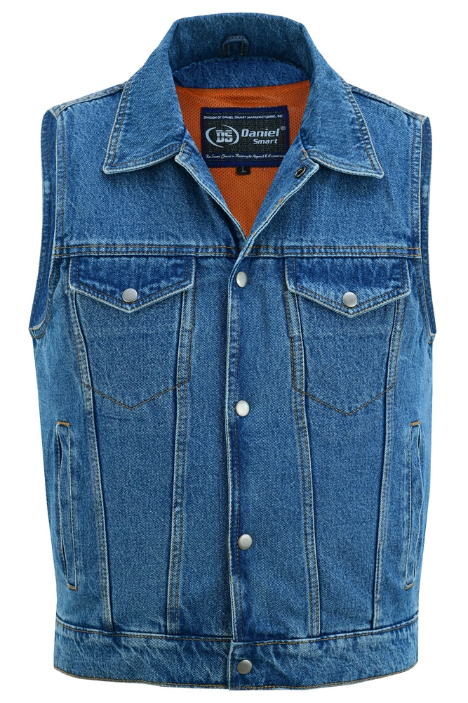 DM970BU Snap Front Denim Vest- Blue