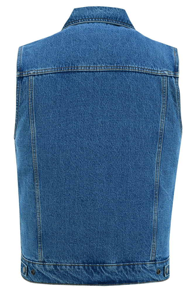 DM970BU Snap Front Denim Vest- Blue