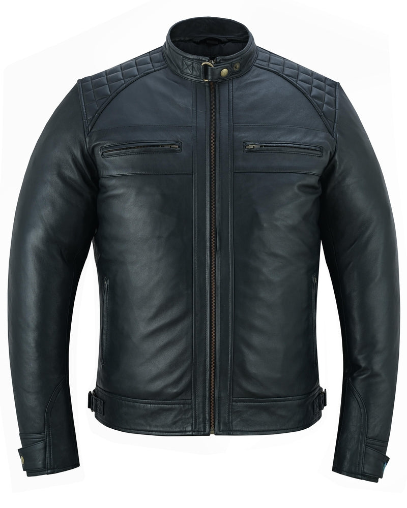 Men's Faux Leather Jacket With Snap Button Collar