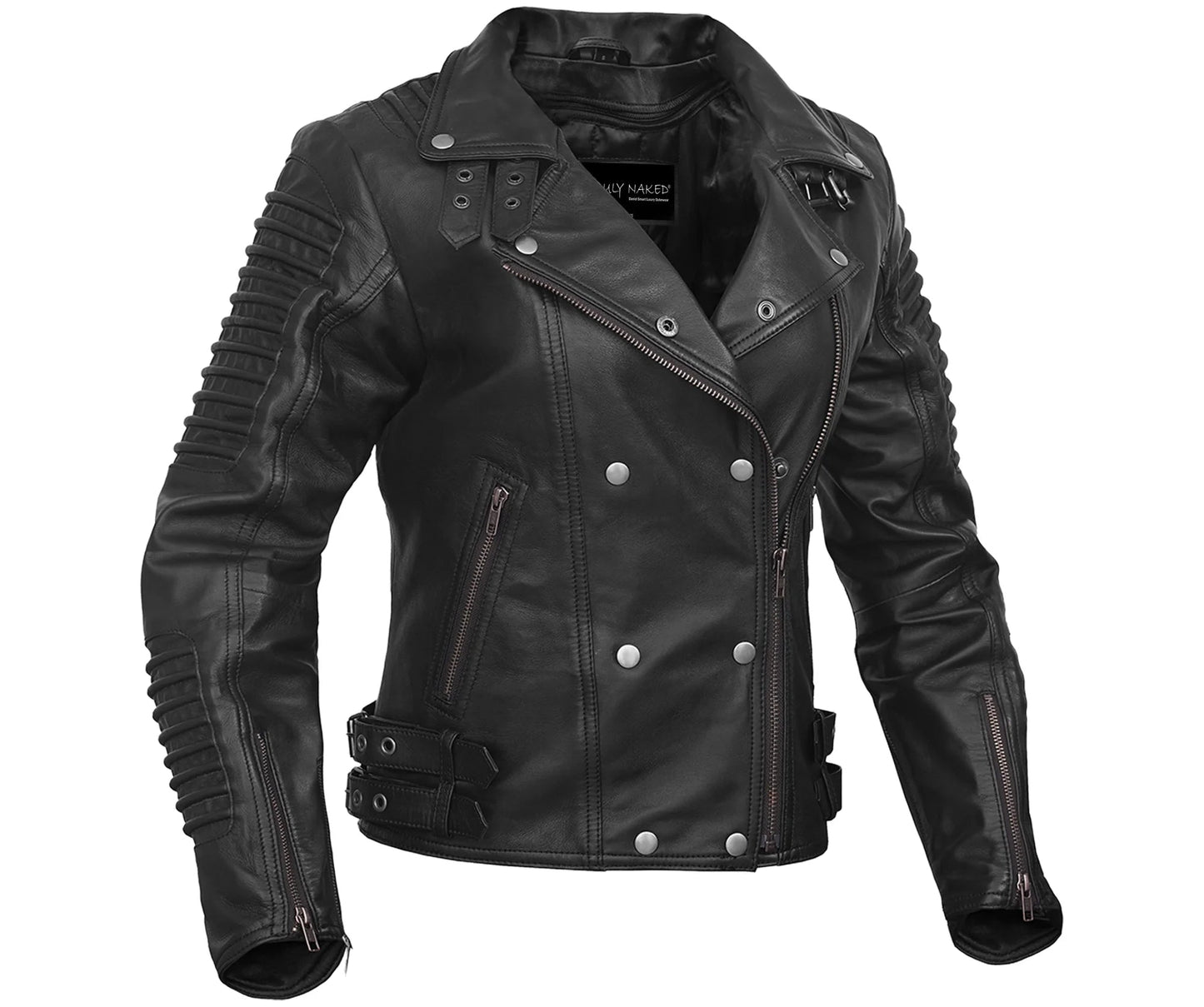 Shadow Queen Women's Black Fashion Leather Jacket with Ribbed Accents