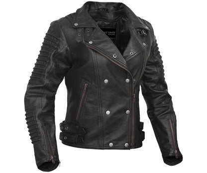Shadow Queen Women's Black Fashion Leather Jacket with Ribbed Accents