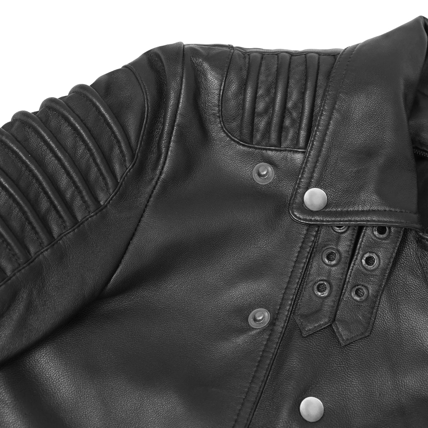 Shadow Queen Women's Black Fashion Leather Jacket with Ribbed Accents