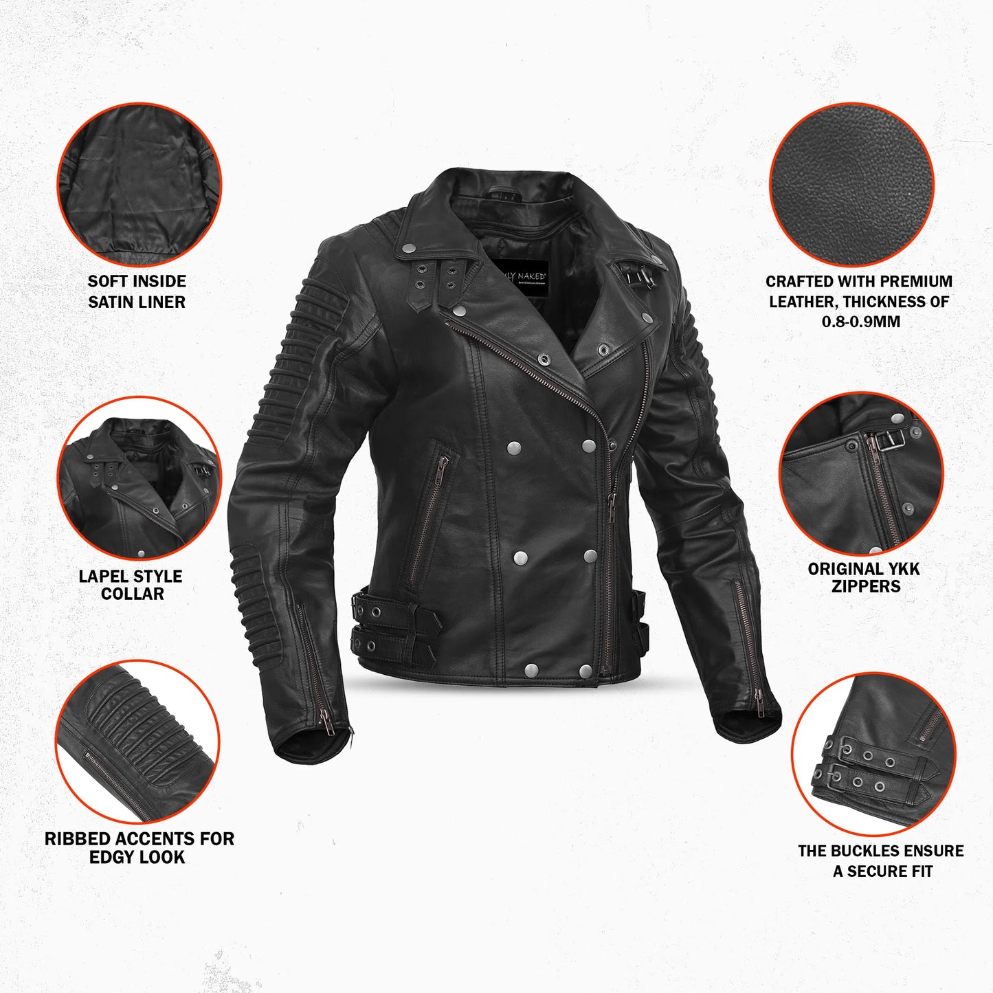 Shadow Queen Women's Black Fashion Leather Jacket with Ribbed Accents