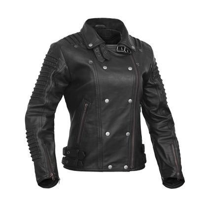 Shadow Queen Women's Black Fashion Leather Jacket with Ribbed Accents