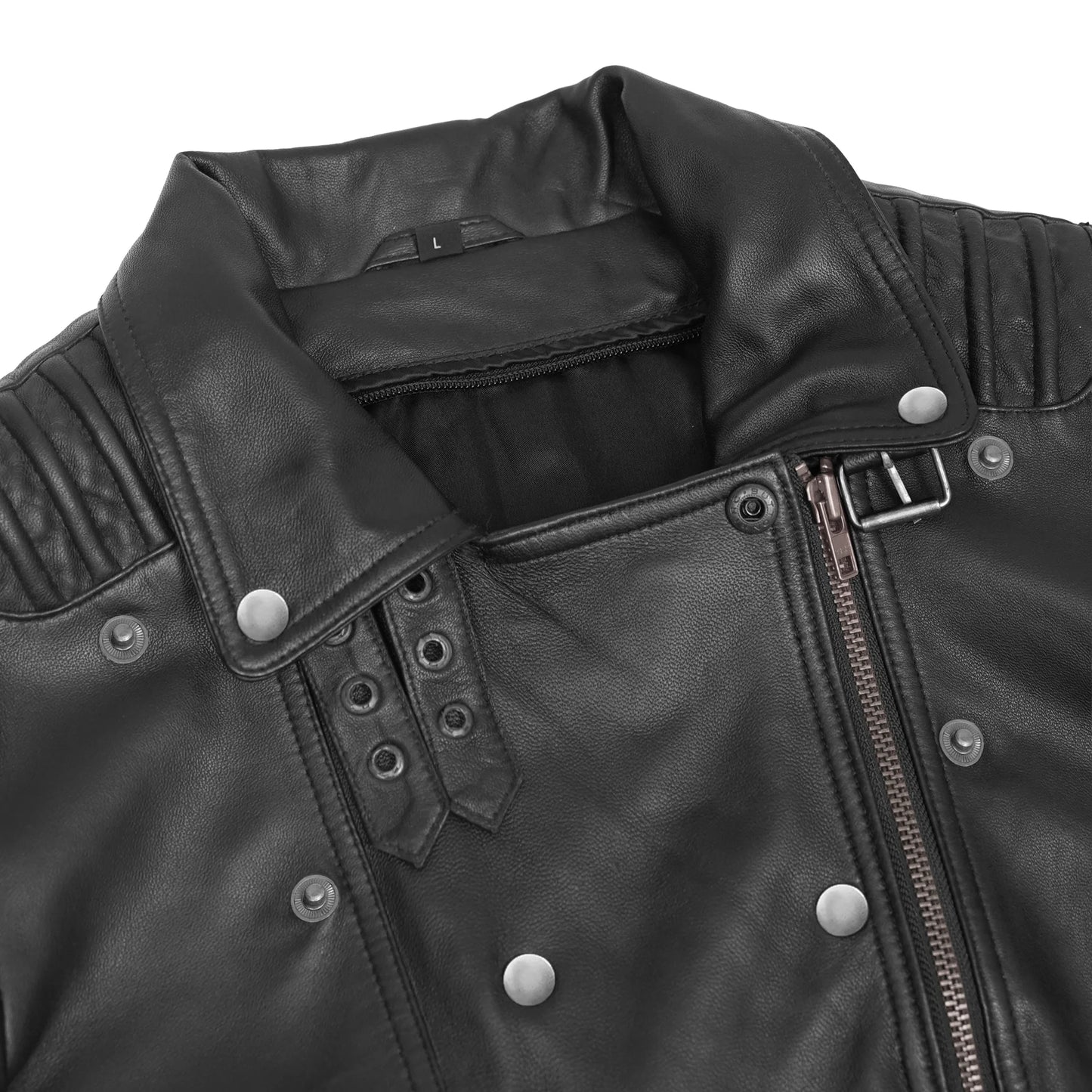 Shadow Queen Women's Black Fashion Leather Jacket with Ribbed Accents