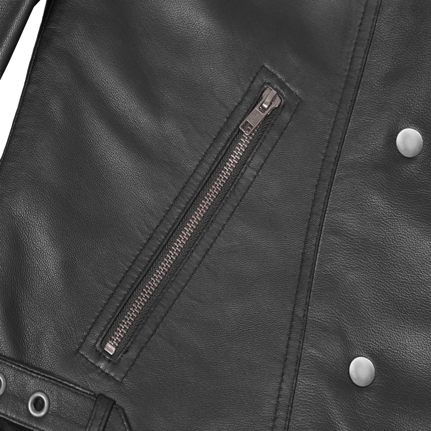 Shadow Queen Women's Black Fashion Leather Jacket with Ribbed Accents
